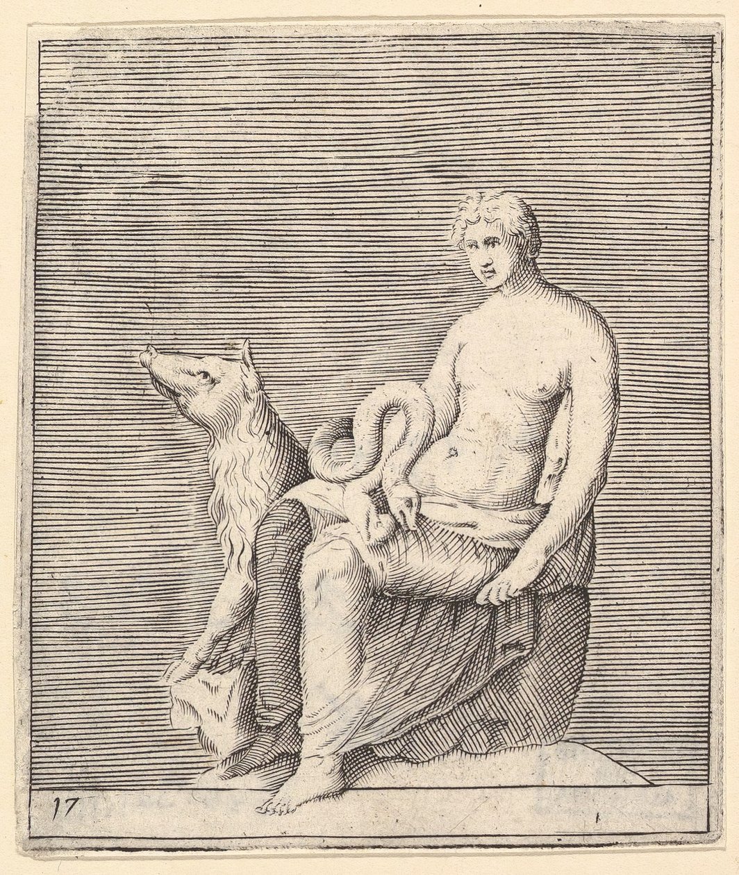 Figuuri, jossa on sika ja käärme, julkaistu n. 1599-1622. tekijältä Unbekannt