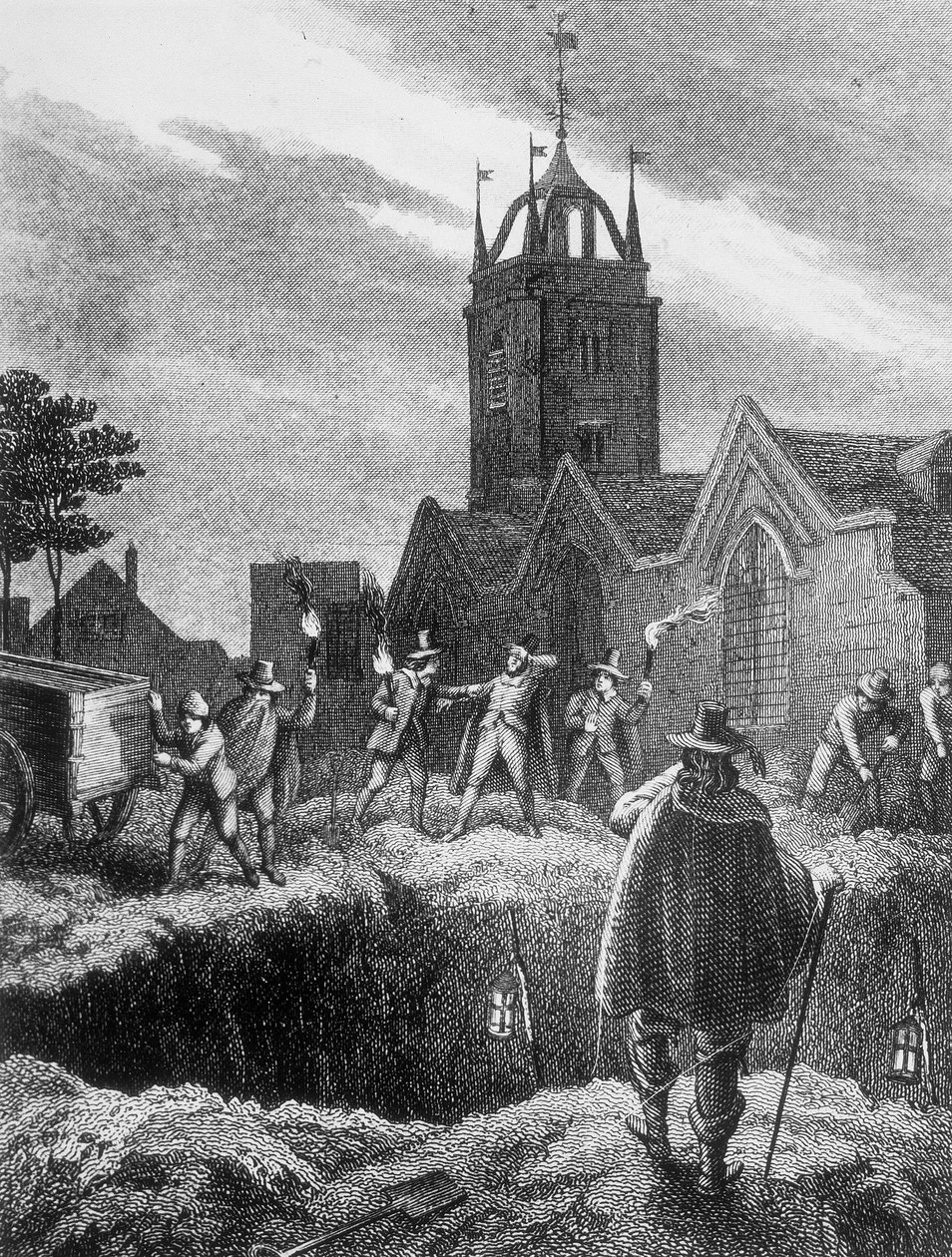 Joukkohaudan täyttäminen yöllä Lontoon ruton aikana, c1665 tekijältä Unbekannt