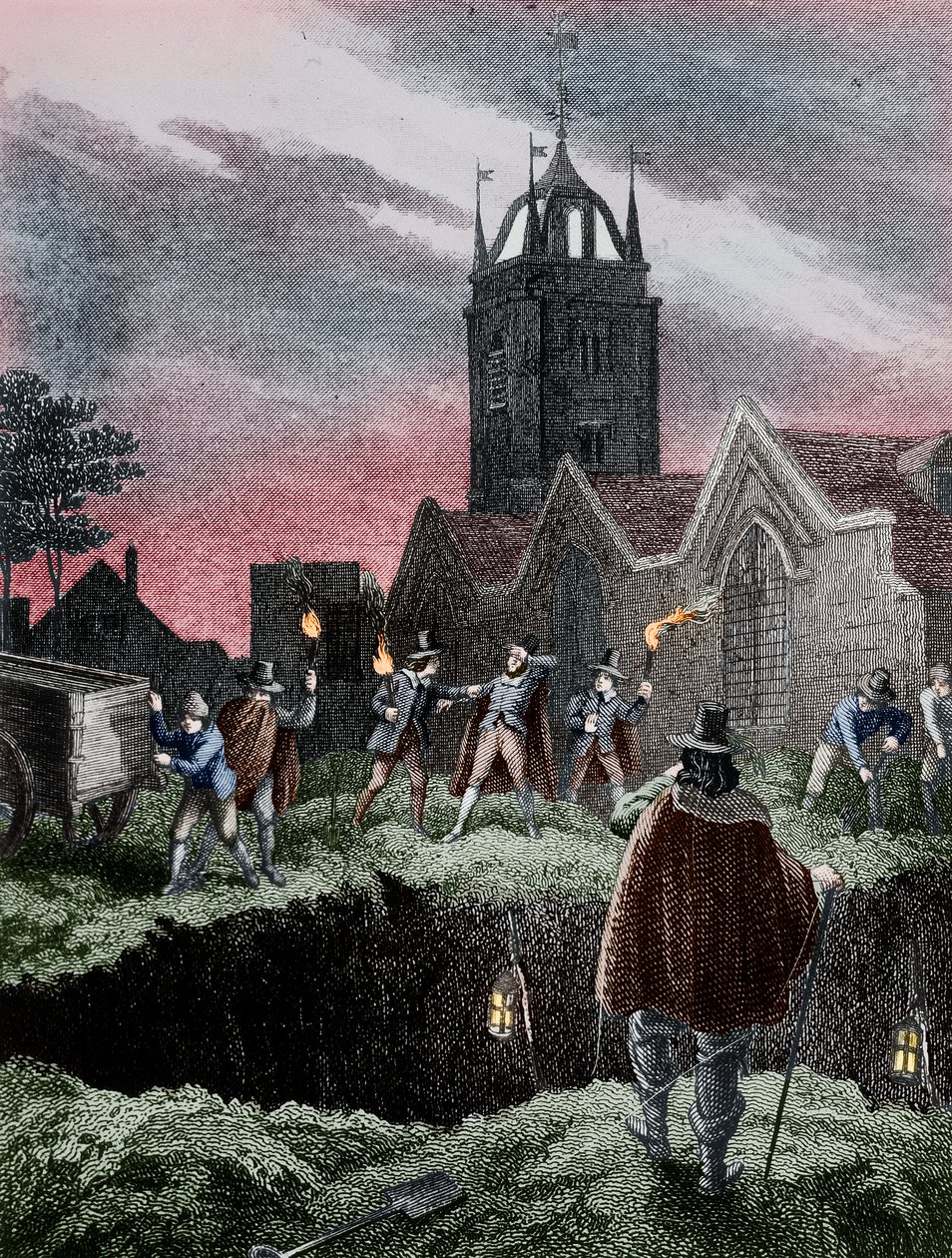 Joukkohaudan täyttäminen yöllä Lontoon ruton aikana, c1665 tekijältä Unbekannt