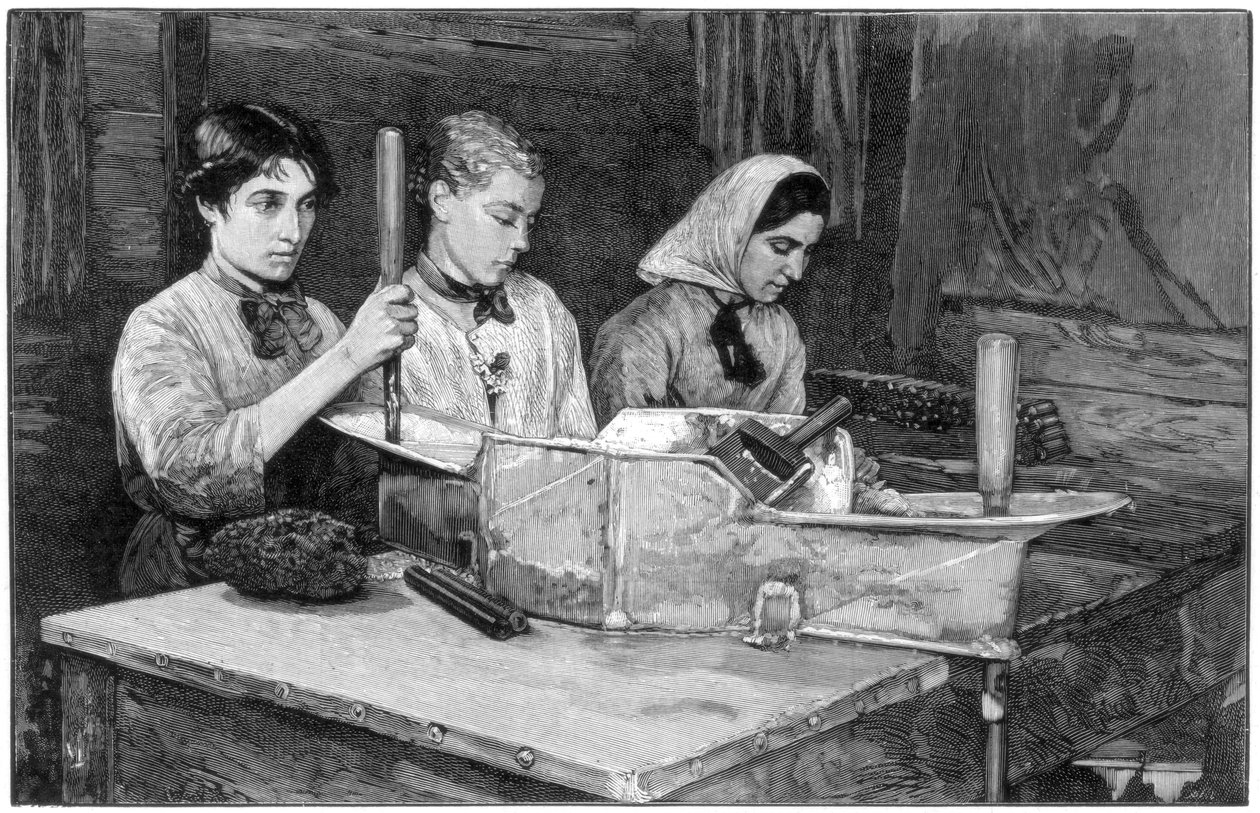 Patruunoiden täyttäminen dynamiittijauheella Isletenissä, lähellä Fluelenia, Sveitsissä, 1893 tekijältä Unbekannt