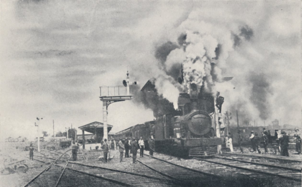 Ensimmäinen siirtokuntien välisen rautatien juna lähtee Kalgoorliesta, 1923. tekijältä Unbekannt