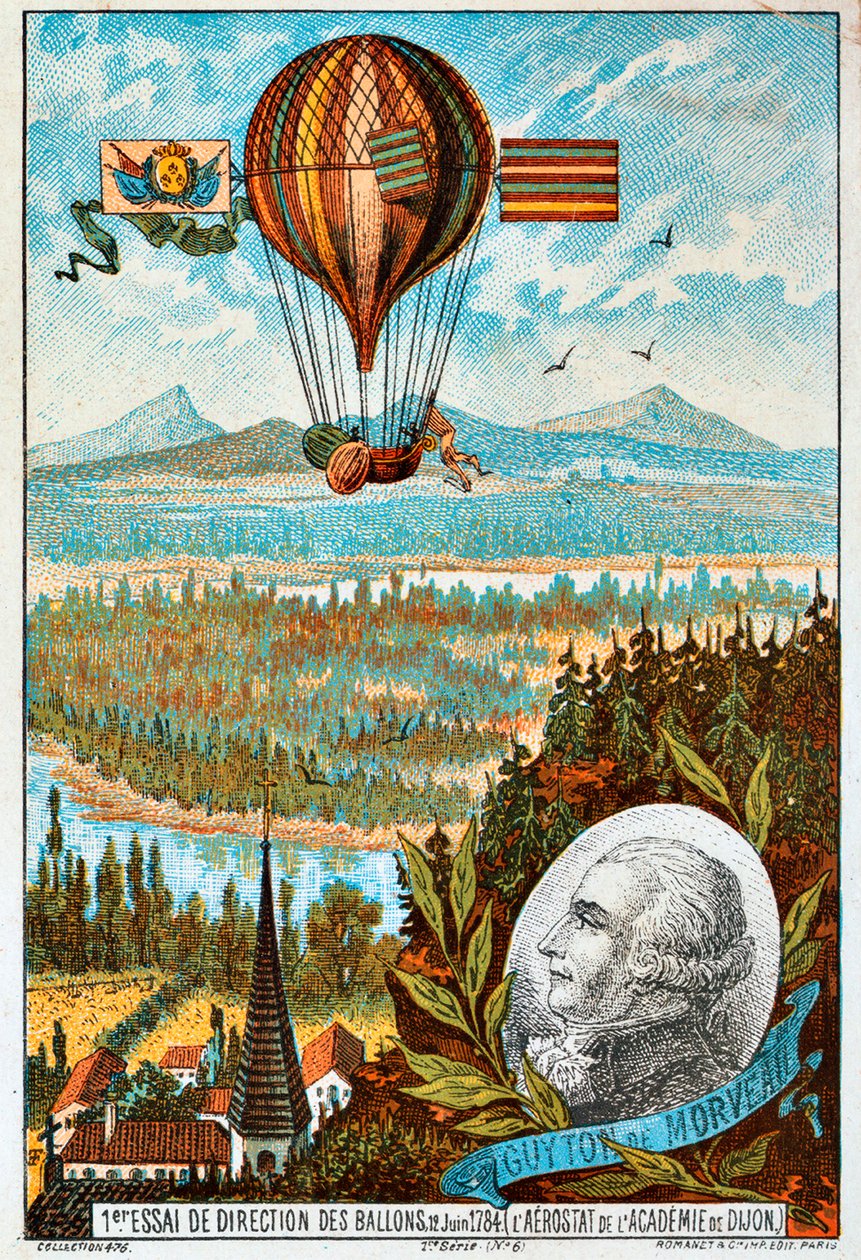 Guyton de Morveaun ensimmäinen yritys ohjata ilmapalloa, Dijon, Ranska, 1784 1890-luku. tekijältä Unbekannt