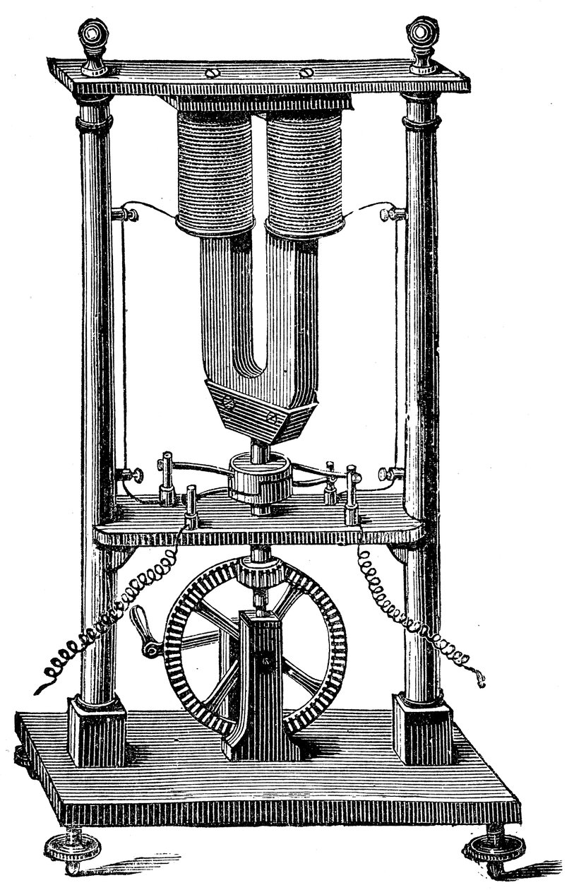 Ensimmäinen Hippolyte Pixiin rakentama magnetosähkömoottori, c1832 c1890 tekijältä Unbekannt