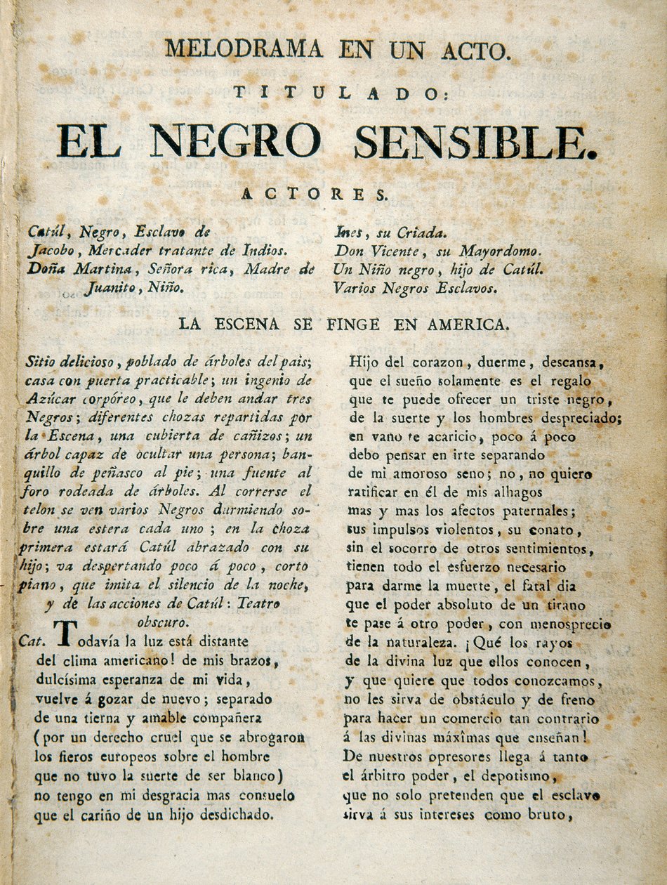 "El negro sensible" ensimmäinen sivu tekijältä Unbekannt