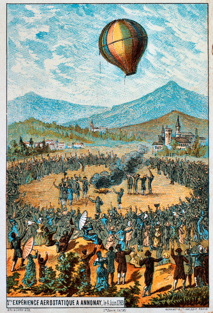 Ensimmäinen kuumailmapallon koelento Annonayssa, Ranskassa, 4.6.1783 1890-luku tekijältä Unbekannt