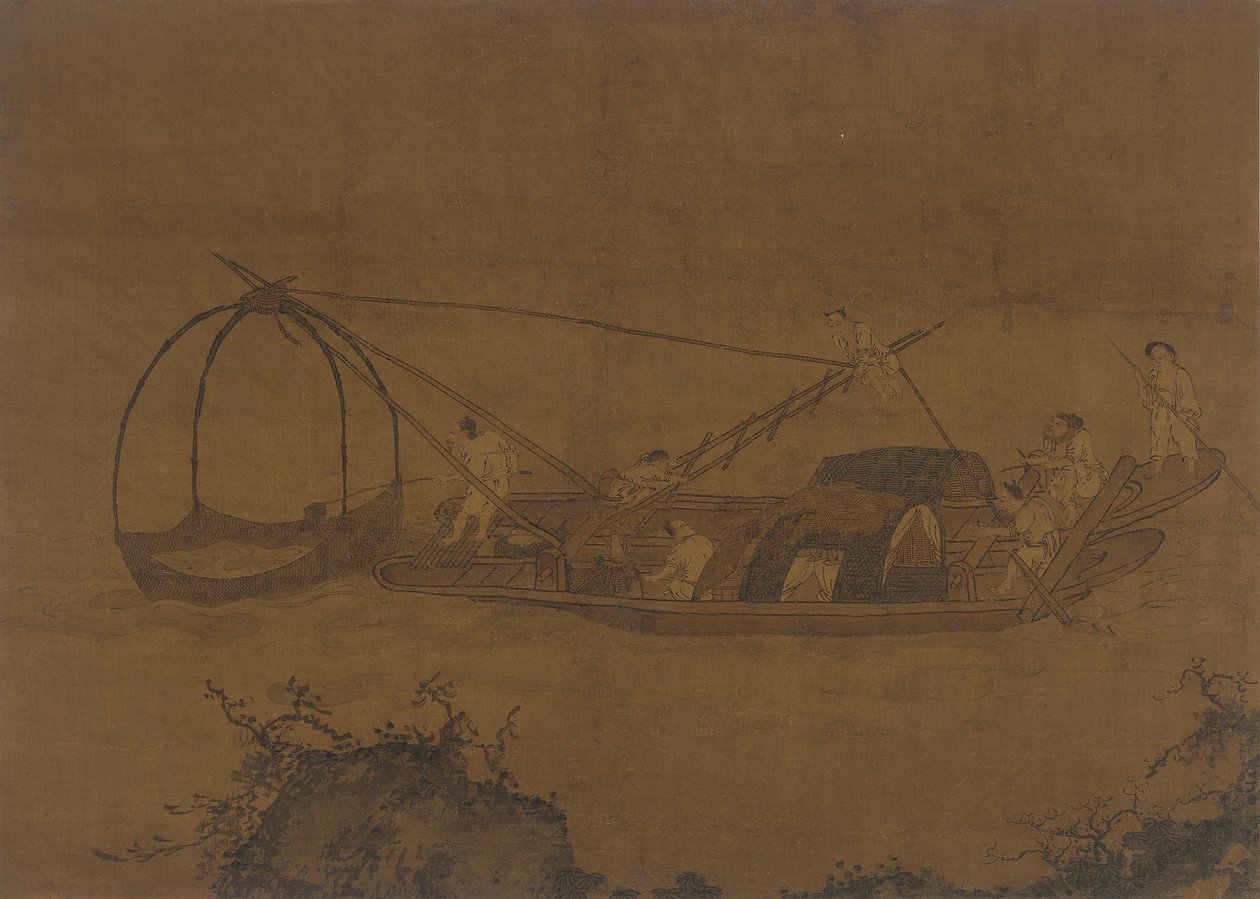 Kalastajat nostamassa verkkoa, Ming-dynastia, 1500-1600-luku. tekijältä Unbekannt