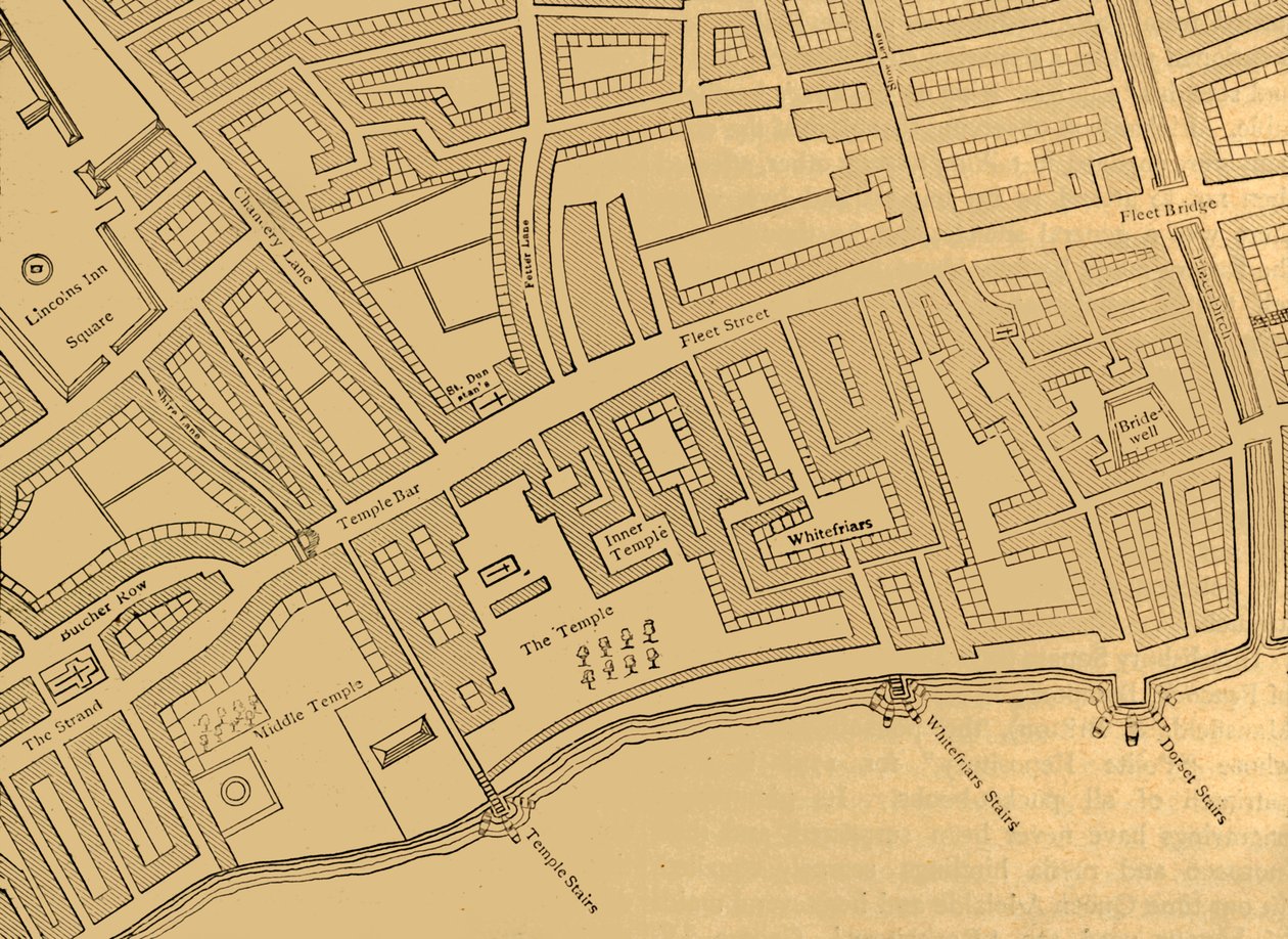 Fleet Street, Temple jne. Lontoon kartalta, julkaistu 1720, 1897. tekijältä Unbekannt