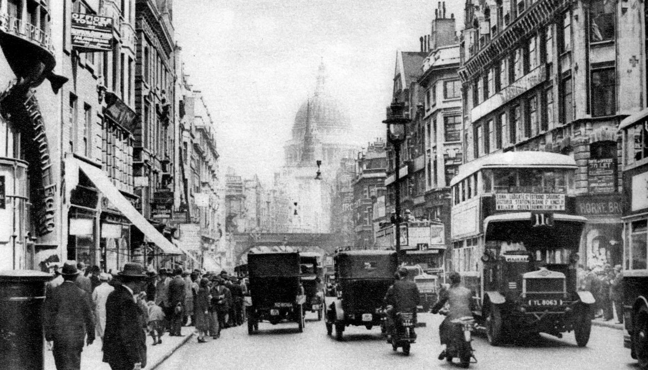 Fleet Street nähtynä vastapäätä Salisbury Courtia, Lontoo, 1926-1927 tekijältä Unbekannt