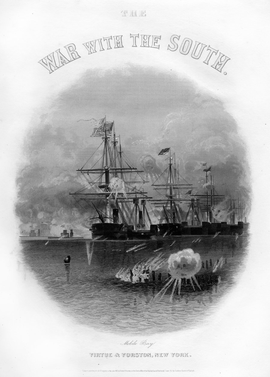 Laivasto ohittaa linnoituksen ja esteet, Mobile Bayn taistelu, 5. elokuuta 1864, 1862-1867 tekijältä Unbekannt