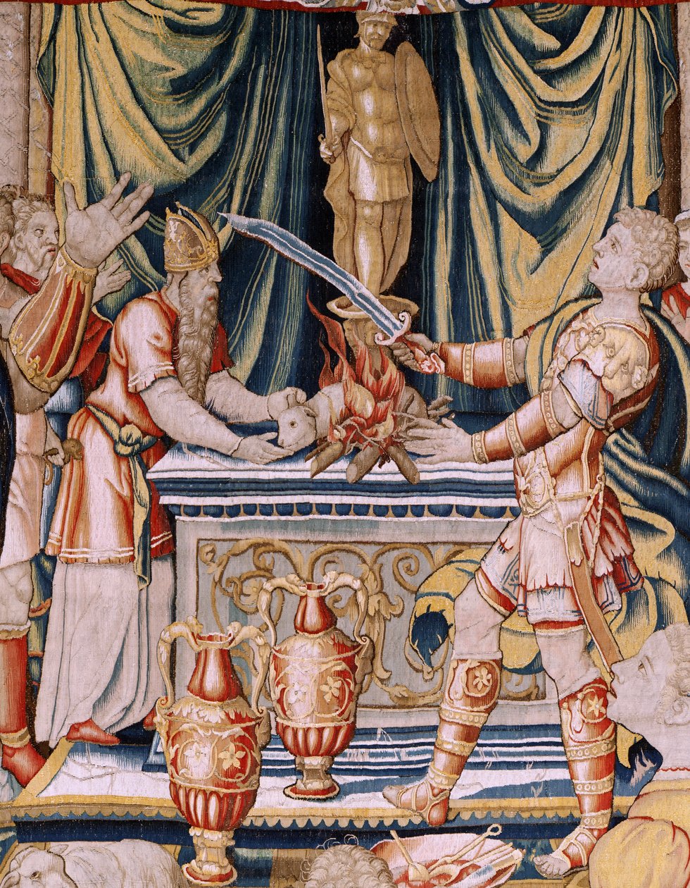 Flanderin kuvakudos. Sarja Hannibalin historia. Hannibalin vala (Juramento de Aníbal). Ensimmäinen kuvakudos sarjassa. Sarjakuvat anonyymi Hollannin mestari. Valmista Brysselin työpajoja. Noin 1570. Kangas Villa ja silkki, 6,5/7 loimi/cm. Koko 34 tekijältä Unbekannt