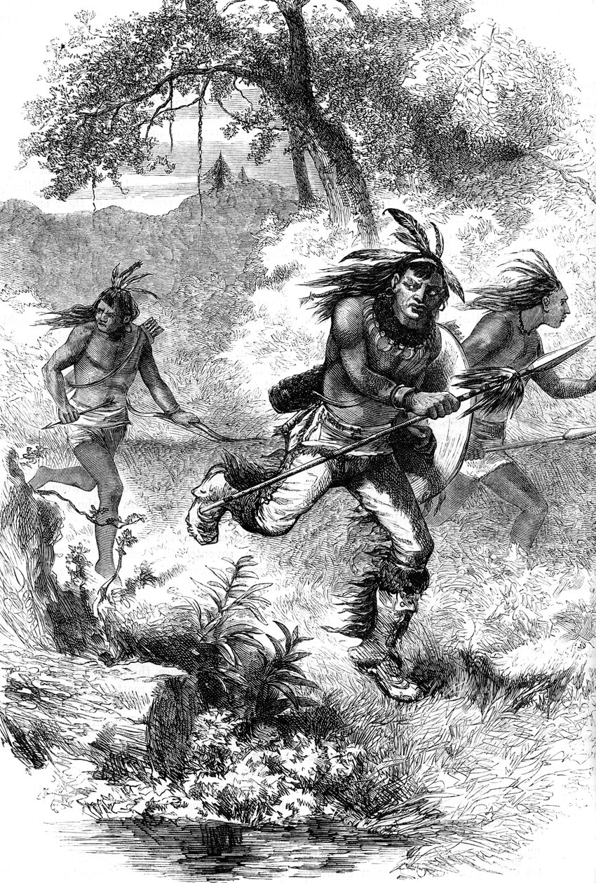 Amerikan alkuperäiskansojen lento uudisasukkaiden joukkomurhan jälkeen, 1600-luku c1880 tekijältä Unbekannt