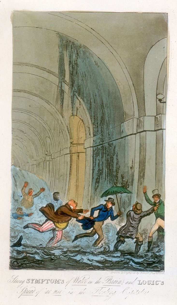 Tulva Thames-tunnelin kaivauksissa Lontoossa, 1828 tekijältä Unbekannt