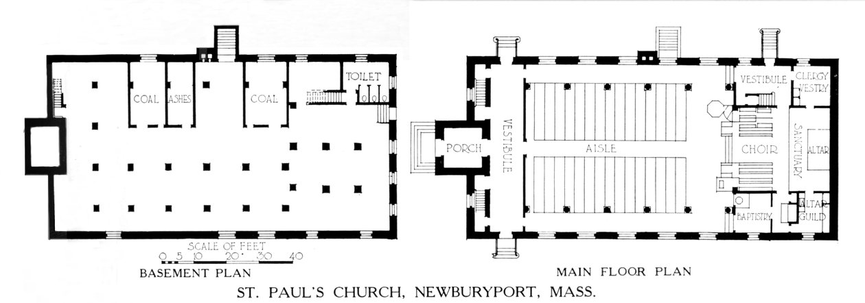 Pohjapiirrokset, St Pauls Church, Newburyport, Massachusetts, 1924 tekijältä Unbekannt
