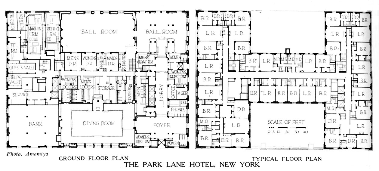 Pohjapiirrokset, Park Lane Hotel, New York City, 1924 tekijältä Unbekannt
