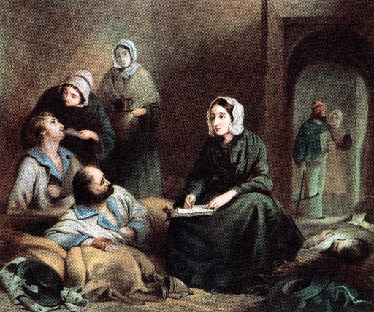 Florence Nightingale, brittiläinen sairaanhoitaja ja sairaalan uudistaja, Scutari Hospital, Turkki, 1855 tekijältä Unbekannt
