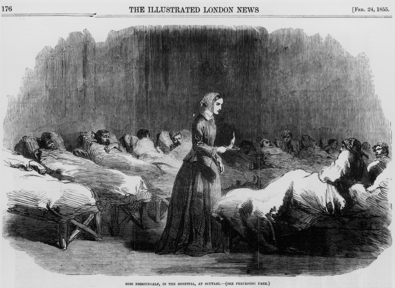 Florence Nightingale, englantilainen sairaanhoitaja ja sairaalan uudistaja, 1855 tekijältä Unbekannt
