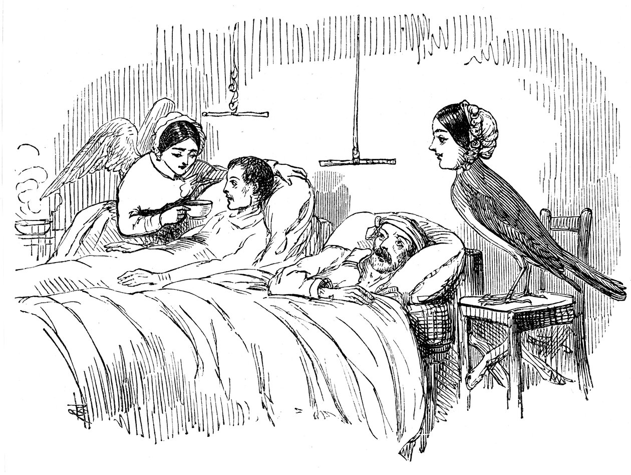 Florence Nightingale katsomassa sairaanhoitajaa työssä, 1854 tekijältä Unbekannt