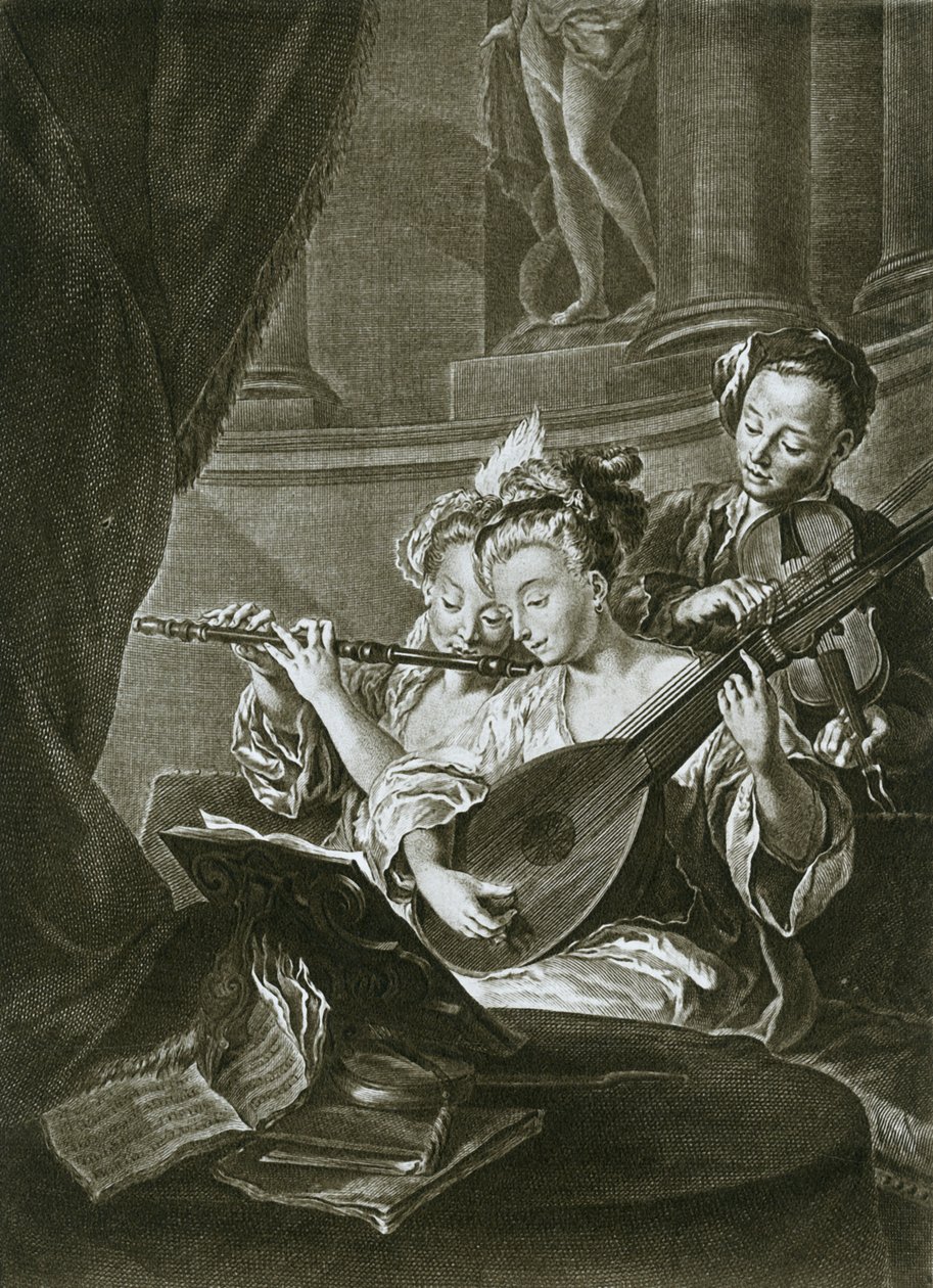 Huilu, viulu ja chitarrone George Frederick Händel nuorena muusikkona Hampurissa 1700-luvulla tekijältä Unbekannt