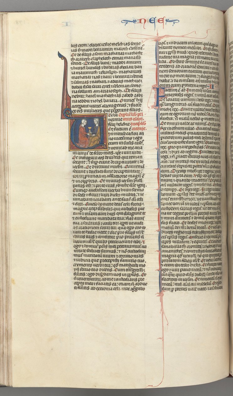 Fol. 178v, Nehemia, historiallinen alkukirjain V, Nehemia esittelemässä kultaista maljaa Artakserkselle, n. 127 tekijältä Unbekannt