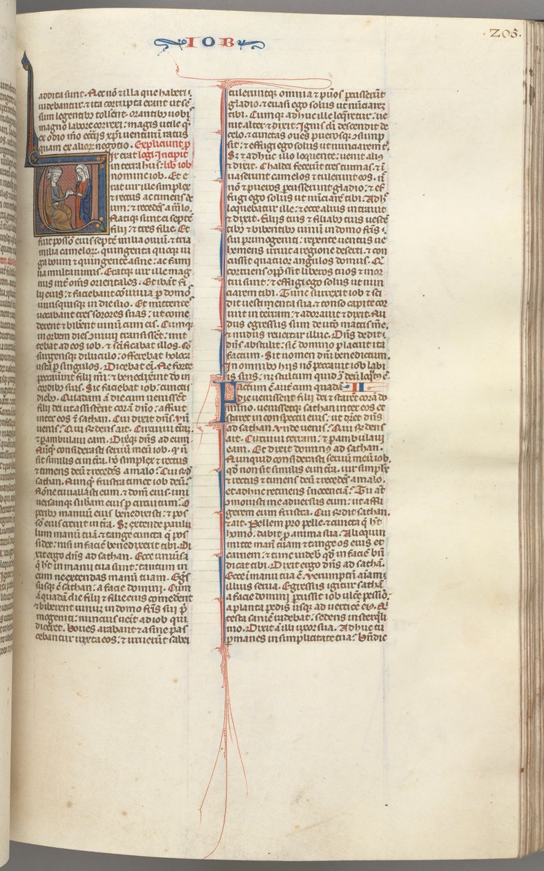 Fol. 205r, Job, historiallinen alkukirjain V, Job lantakasalla kultakorvakoru, n. 1275-1300. tekijältä Unbekannt