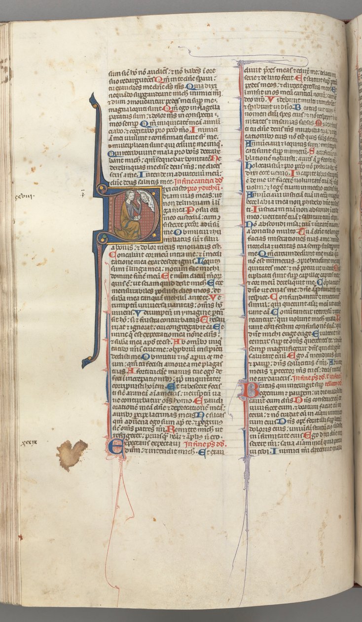 Fol. 220v, Psalmi 38, historiallinen alkukirjain D, Daavid polvistui ja viittasi yllä olevalle Jumalan rintakuvalle, n. 1 tekijältä Unbekannt