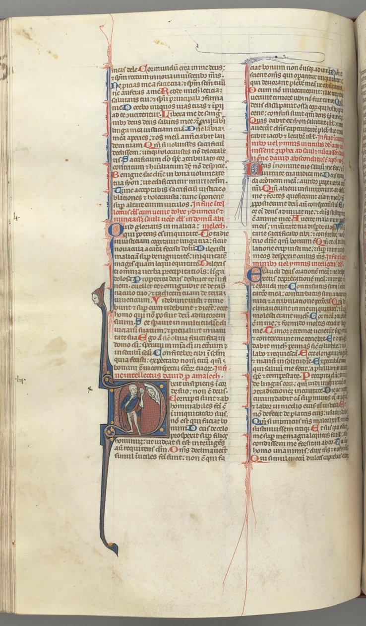 Fol. 222v, Psalmi 52, historiallinen alkukirjain D, tyhmä alasti, mutta viitta, pitelee virtsarakkoa..., n. 1 tekijältä Unbekannt