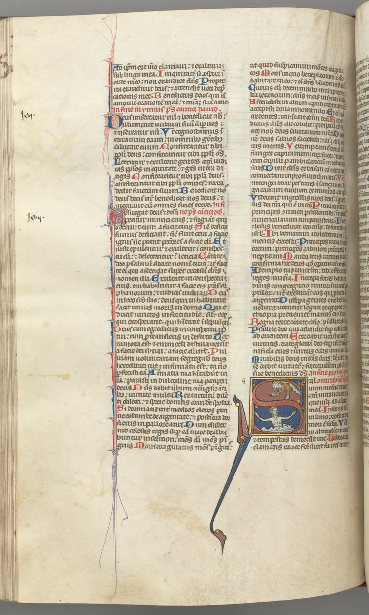 Fol. 224v, Psalmi 68, historiallinen alkukirjain S, Daavid vedessä vetoamassa Jumalaan ylhäällä, n. 1275-1300. tekijältä Unbekannt