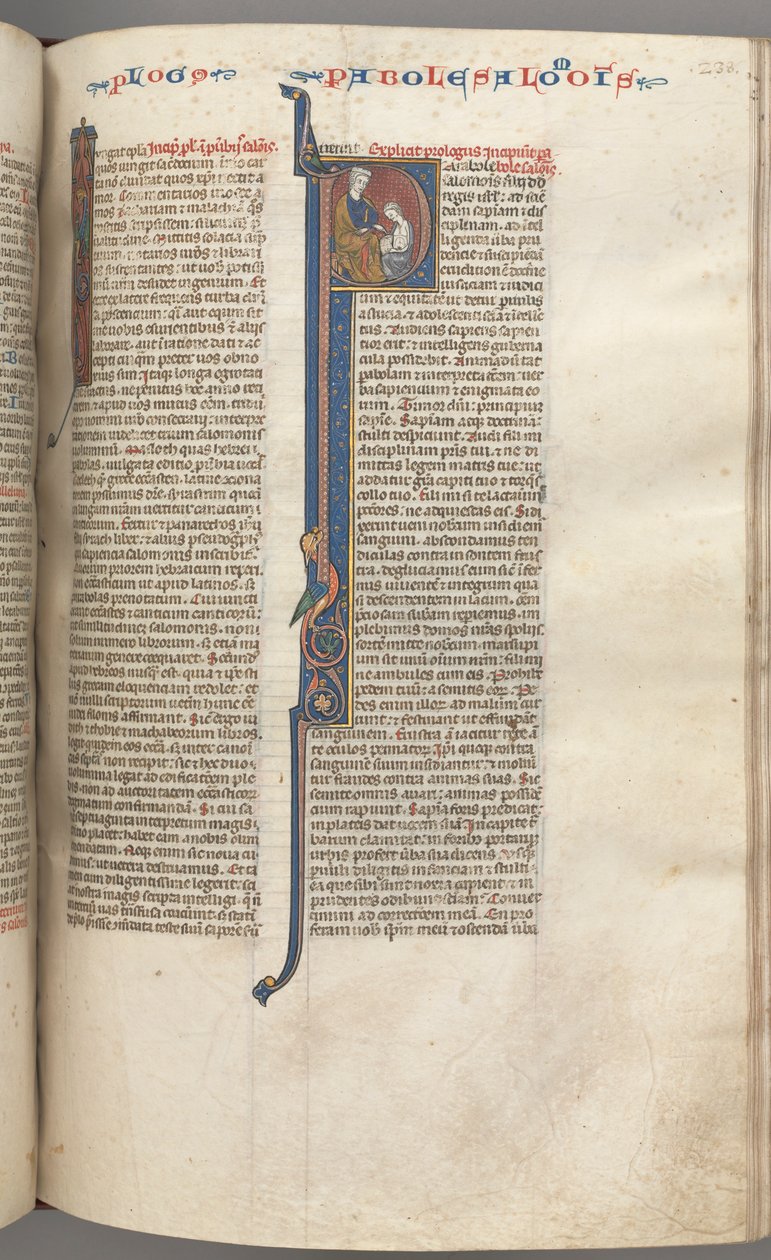 Fol. 238r, Sananlaskut, historiallinen alkukirjain P, Salomo neuvoo Rehabeamia, n. 1275-1300. tekijältä Unbekannt