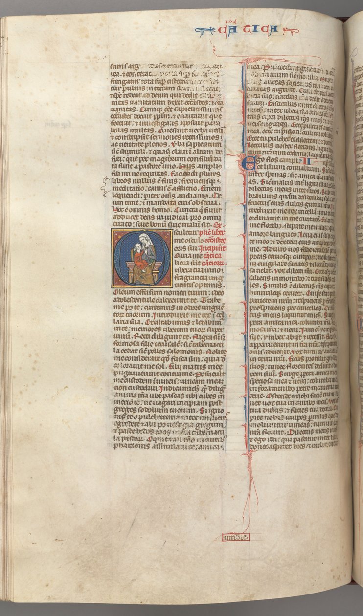 Fol. 249v, Song of Songs, historiallinen alkukirjain O, neitsyt ja lapsi, n. 1275-1300. tekijältä Unbekannt