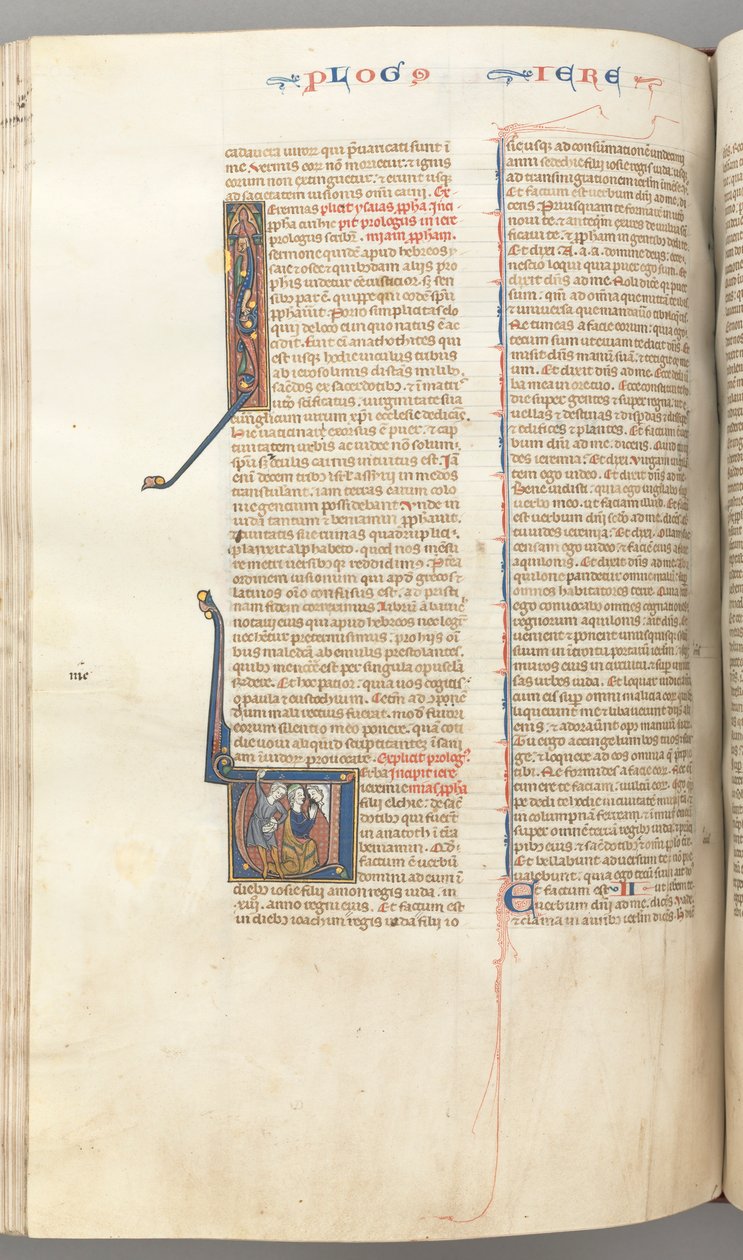 Fol. 292v, Jeremia, historiallinen alkukirjaus V, Jeremian kivittäminen, n. 1275-1300. tekijältä Unbekannt