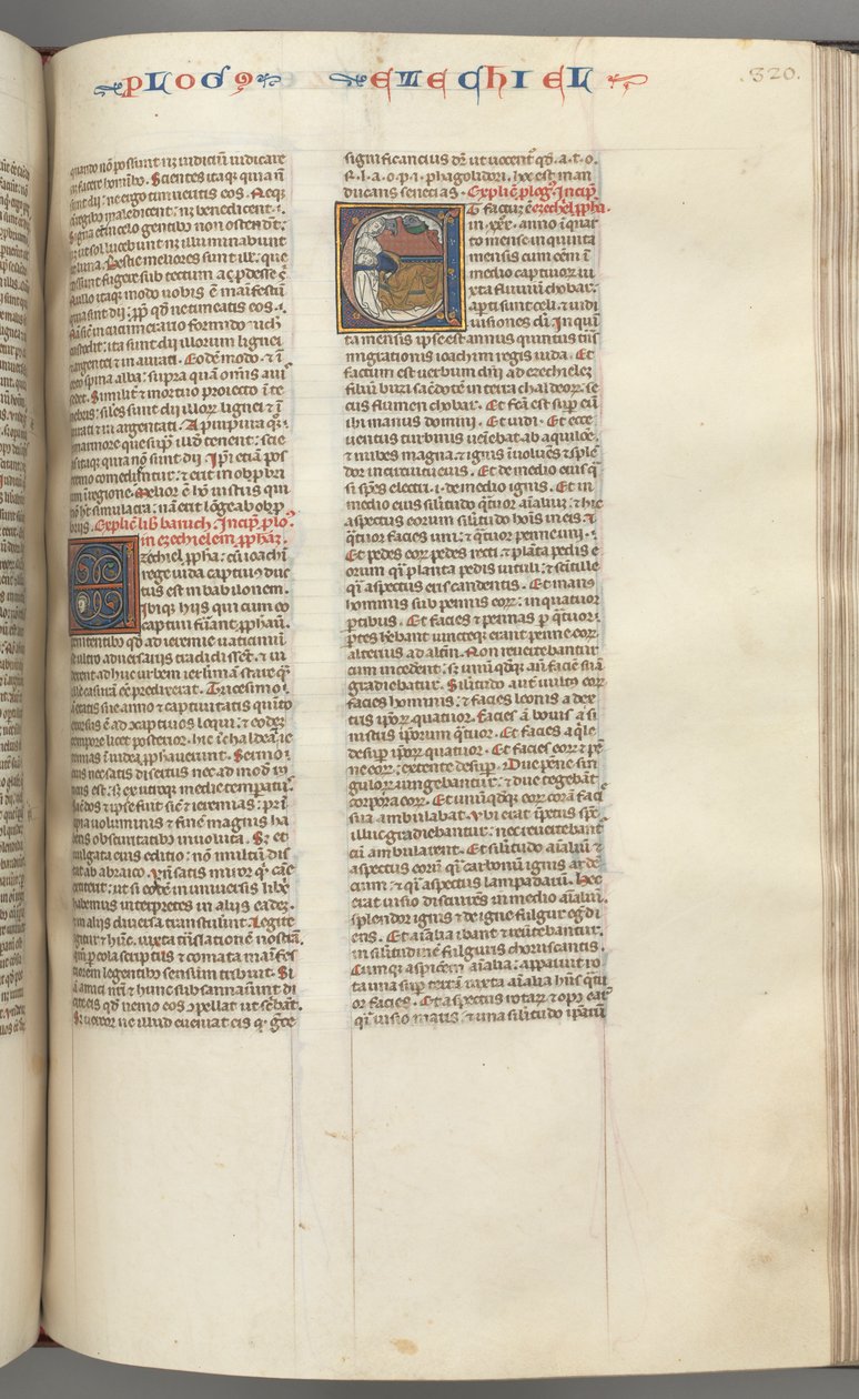 Fol. 320r, Hesekiel, historiankirjoitettu alkukirjain E, nukkuva Hesekiel näyn kanssa neljästä pedosta. tekijältä Unbekannt
