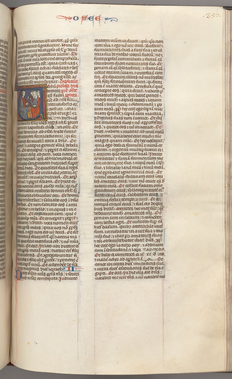 Fol. 350r, Hoosea, historiallinen alku V, Hoosea saarnaa kolmelle miehelle. , c. 1275-1300. tekijältä Unbekannt