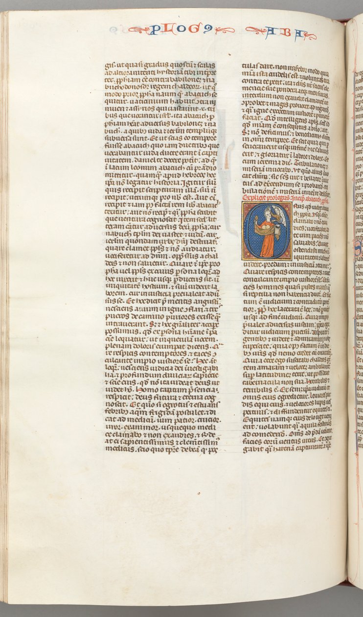 Fol. 361v, Habbakuk, historiallinen alkukirjain O, Habbakuk kädessään kori ja kaksi kiveä..., n. 1275-130 tekijältä Unbekannt