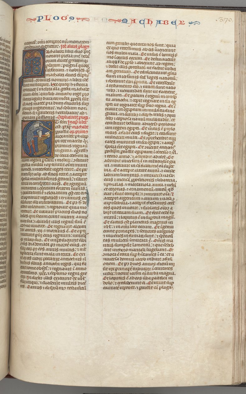 Fol. 370r, Maccabees I, historiallinen alkukirjain E, Mathathias surmaamassa epäjumalia palvovan juutalaisen, n. 1275-1300. tekijältä Unbekannt