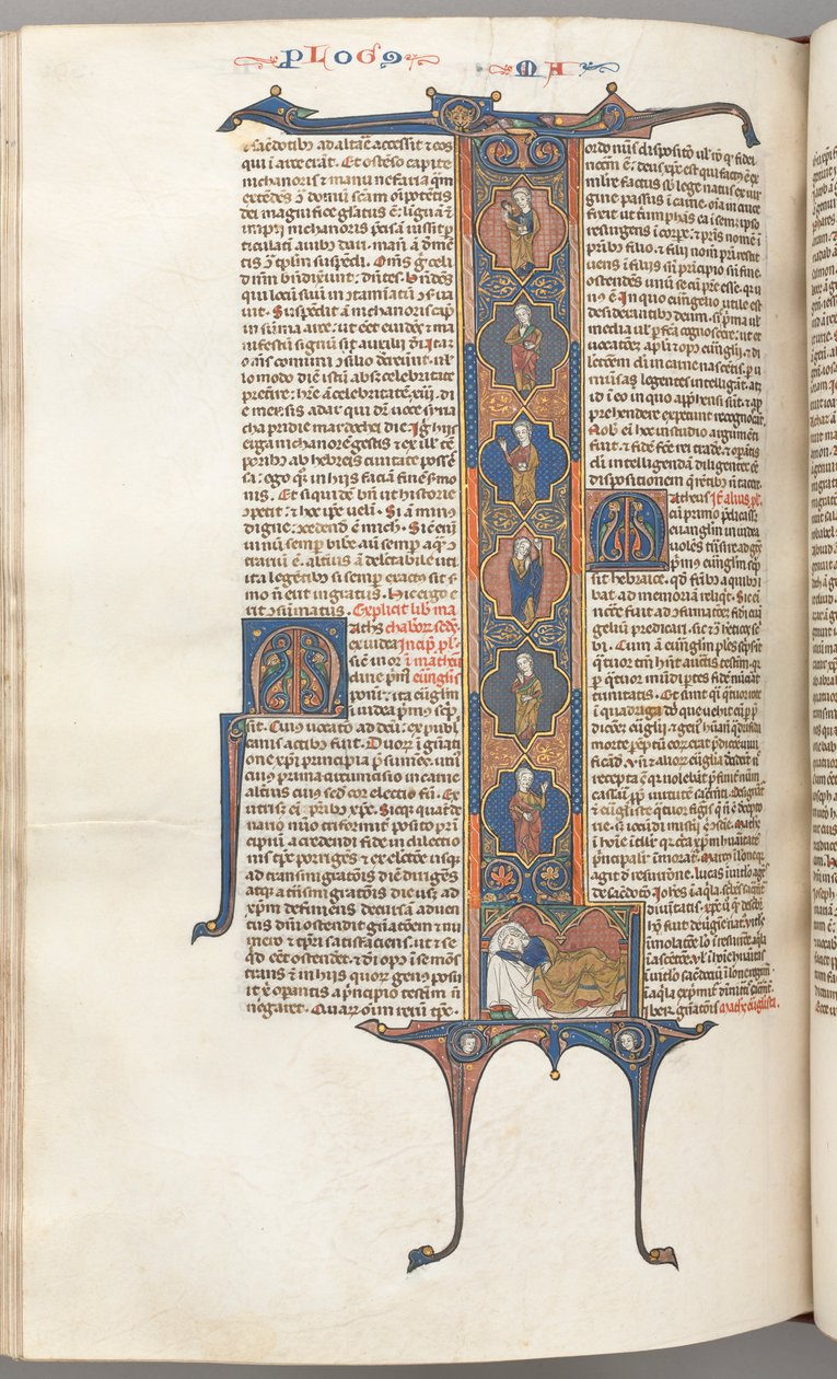 Fol. 391v, Matthew, täyspitkä historiallinen alkukirjain L, Jessen puu, nukkuva Jesse, n. tekijältä Unbekannt