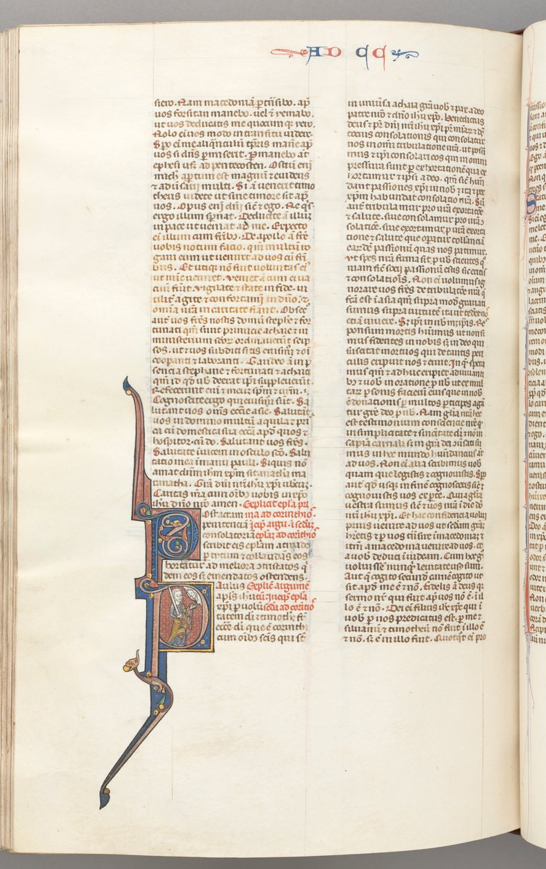 Fol. 445v, Korinttilaisille II, historiallinen alkukirjain P, Paavali seisoo miekalla, n. 1275-1300. tekijältä Unbekannt