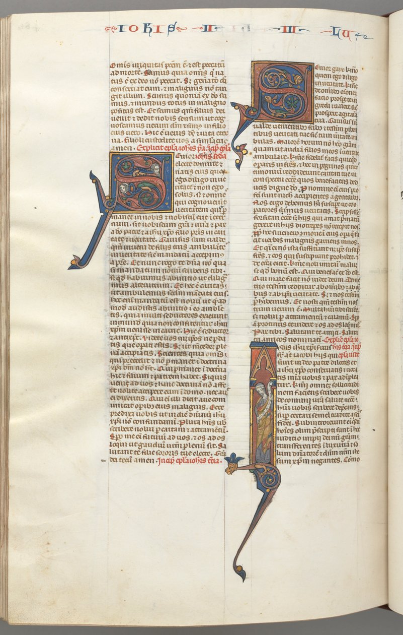 Fol. 481v, Jude, historiallinen alkukirjain I, Juuda seisoo kirjakäärön kanssa, n. 1275-1300. tekijältä Unbekannt