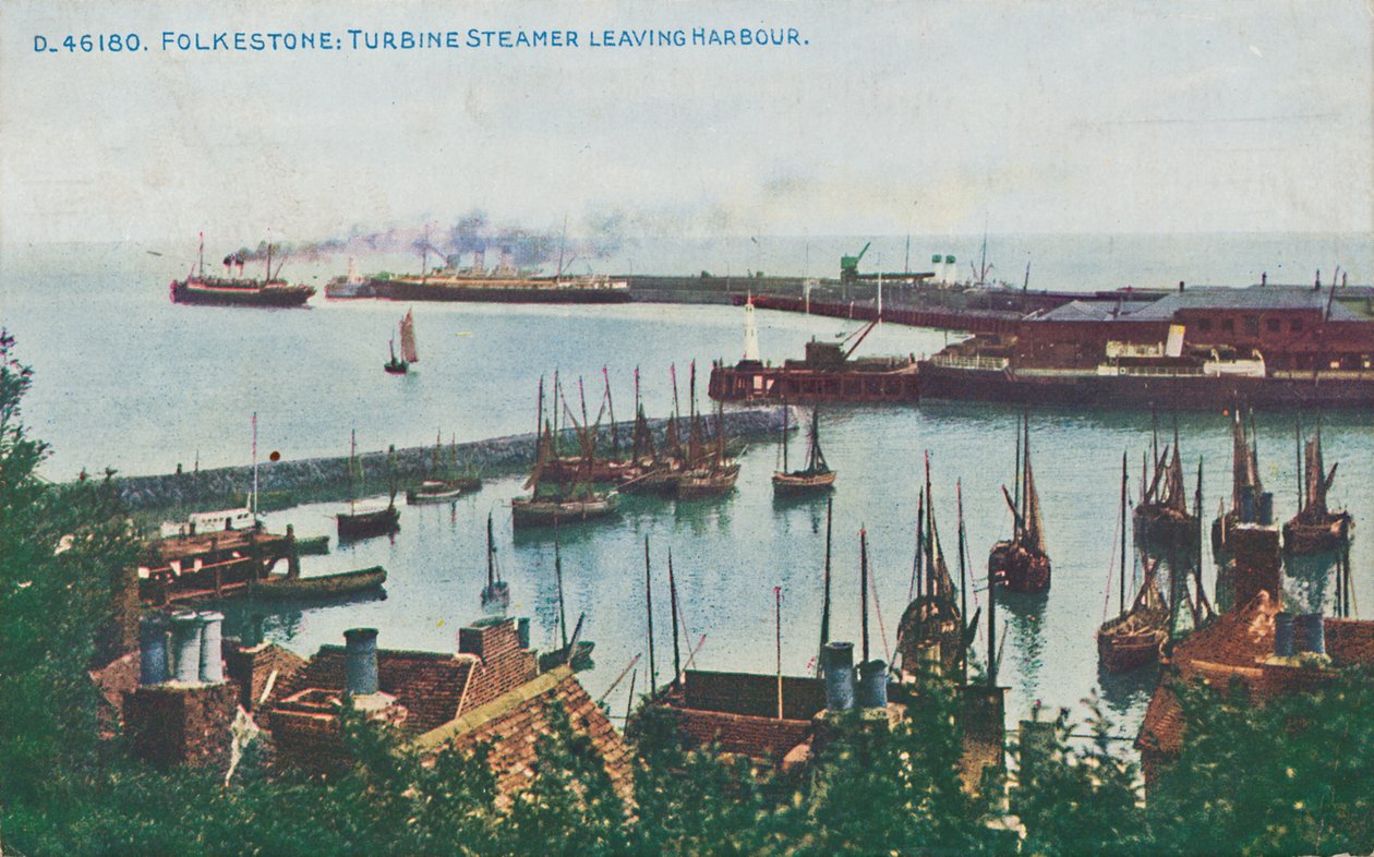 Folkestone: Turbine Steamer Leaving Harbour, 1800-luvun loppu - 1900-luvun alku tekijältä Unbekannt