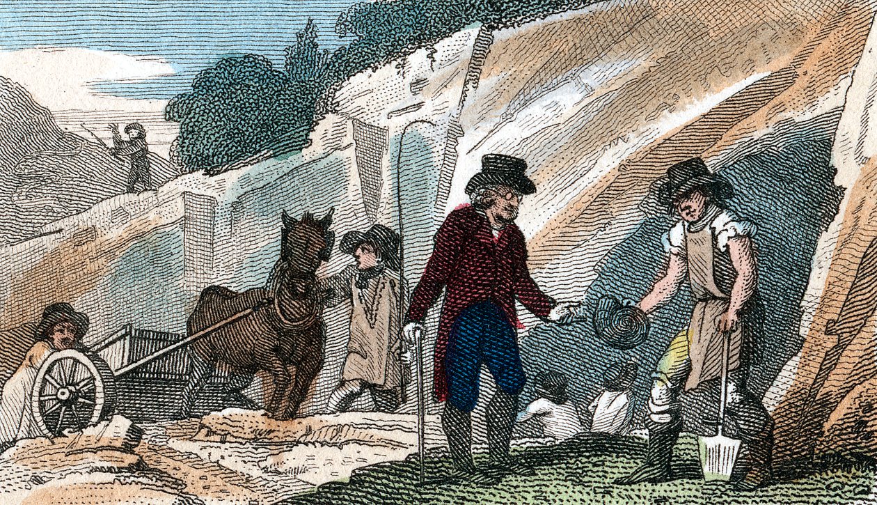 Fossiilien metsästys Cherry Hintonin liitukuopasta, Cambridgeshiressä, 1822 tekijältä Unbekannt