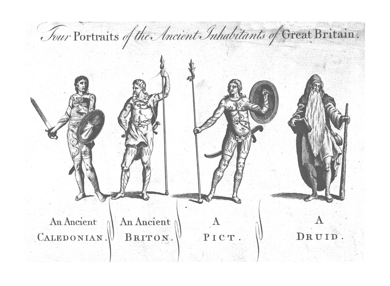Neljä muotokuvaa Ison-Britannian muinaisista asukkaista, n. 1780. tekijältä Unbekannt