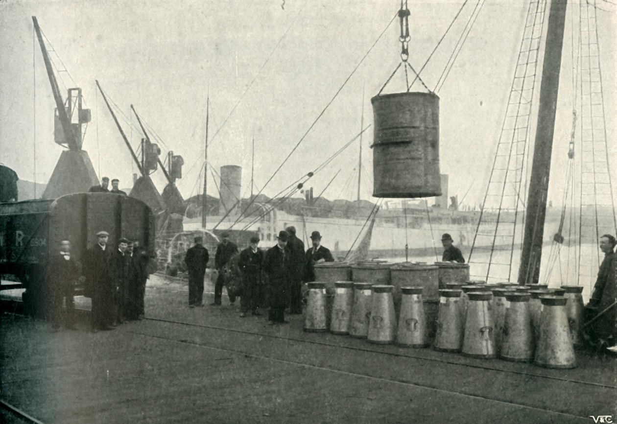 Ranskalainen maito puretaan Southamptoniin, 1902. tekijältä Unbekannt