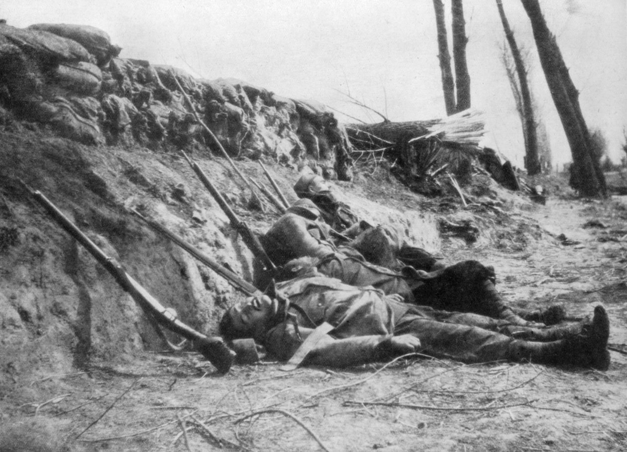 Ranskalainen Zouave-jalkaväki kuoli kaasulla, toinen Ypresin taistelu, Belgia, 22. huhtikuuta 1915, 1929 tekijältä Unbekannt