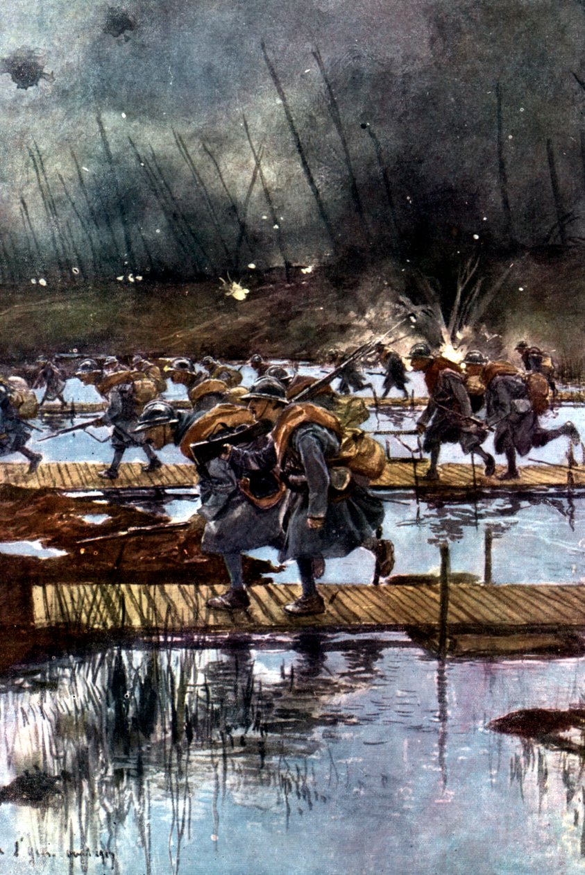 Ranskan 1. jalkaväkijoukon ylitys Yser-kanavalla, ensimmäinen maailmansota, klo 4.45, 31. heinäkuuta 1917 tekijältä Unbekannt