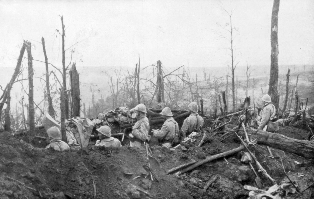 Ranskalaiset sotilaat näkevät Saksan asemat, Malmaisonin taistelu, 1917 tekijältä Unbekannt