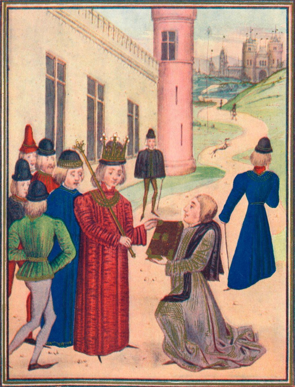 Froissart esittelee rakkausrunokirjansa Richard II:lle vuonna 1395, 1905 tekijältä Unbekannt
