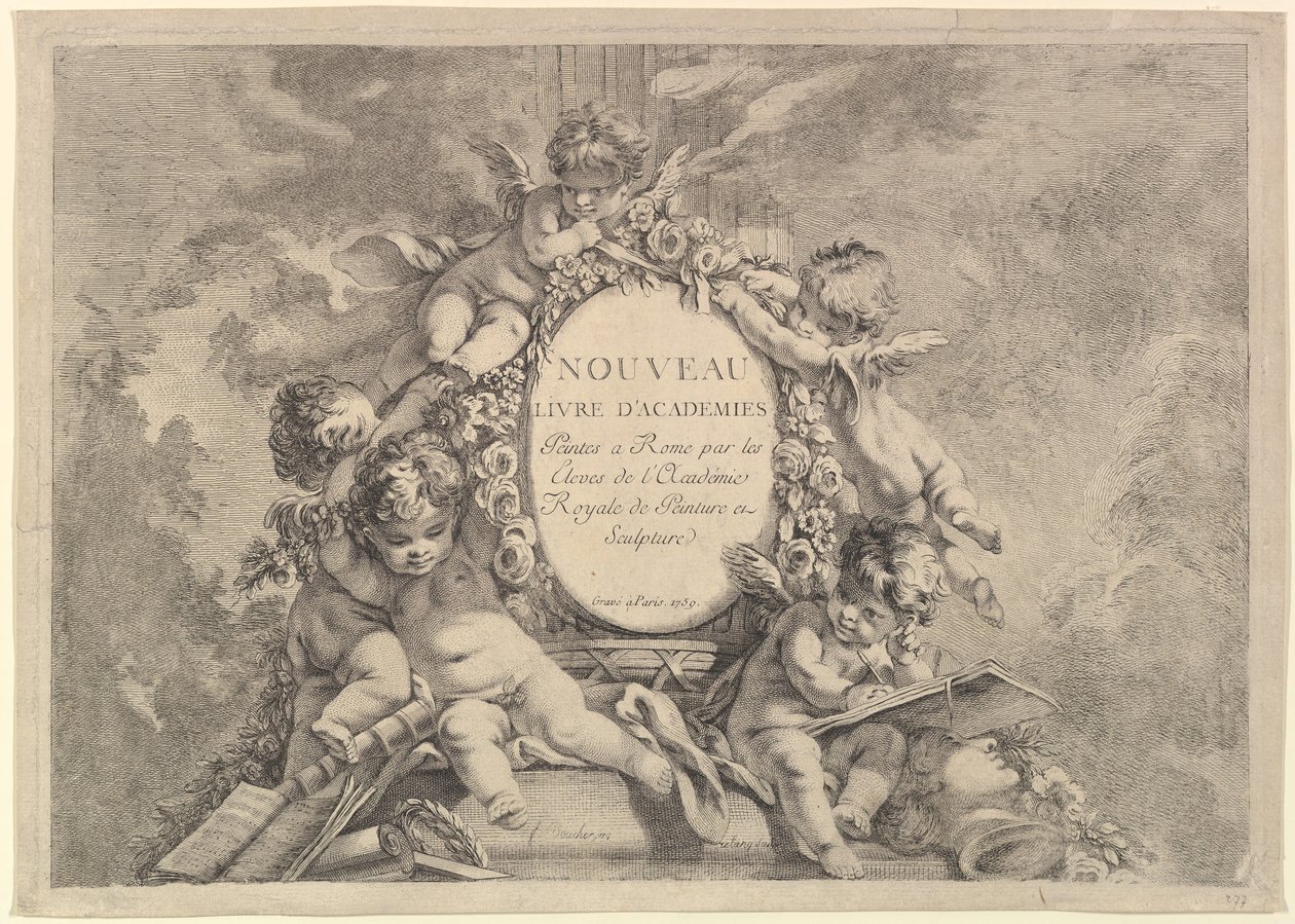 Frontispiece, The New Book of Painted Academies in Rome by the Students of the Academy R..., 1759. tekijältä Unbekannt
