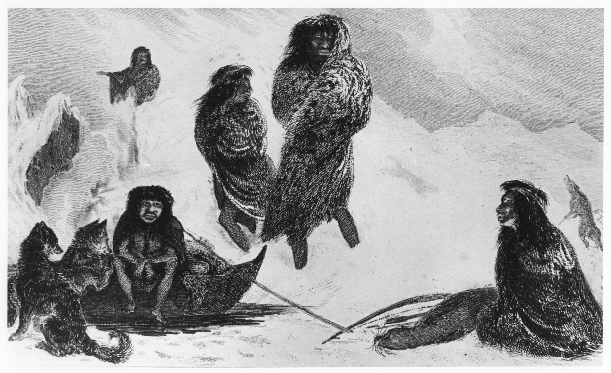 Fuegialaiset käyvät kauppaa patagonien kanssa, 1839 tekijältä Unbekannt