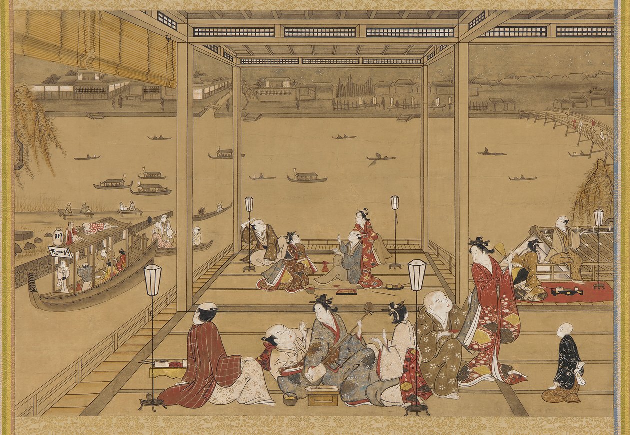 Iloisuus joenvarren teehuoneessa, Edo-kausi, 1700-luku. tekijältä Unbekannt