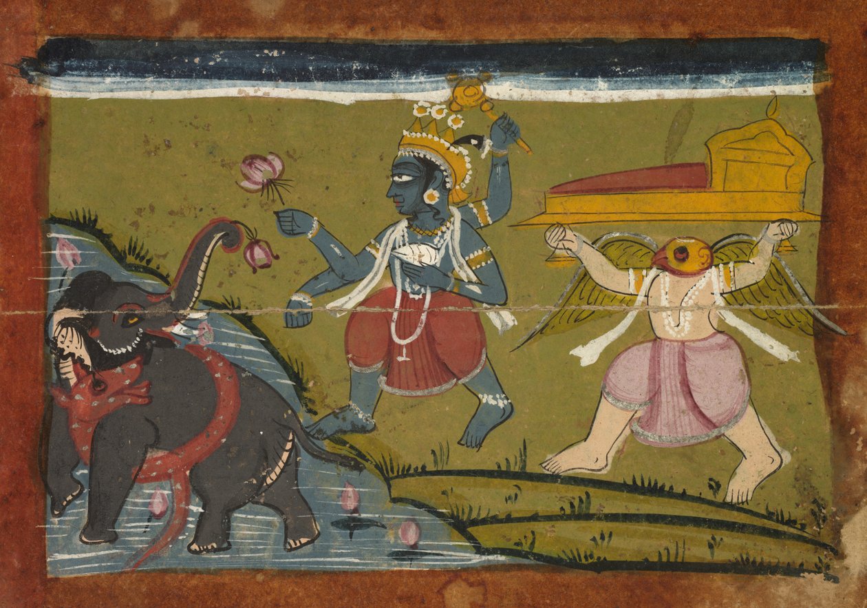 Gajendra Moksha: Elefanttien kuninkaan pelastus, 1800-luku. tekijältä Unbekannt