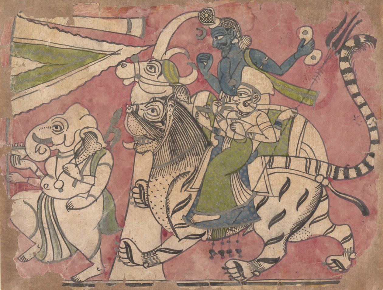 Ganesha johtaa Shivaa ja Durgaa kulkueessa 1700-luvulla. tekijältä Unbekannt